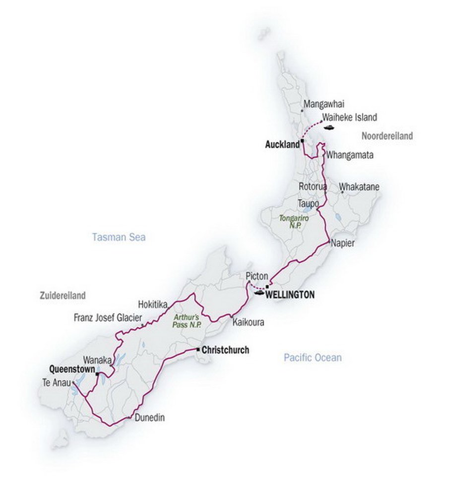 Routekaart van Uniek & Boetiek Nieuw-Zeeland