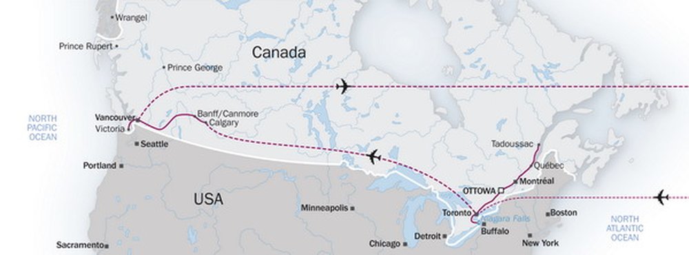 Routekaart van Hotelrondreis Trans-Canada