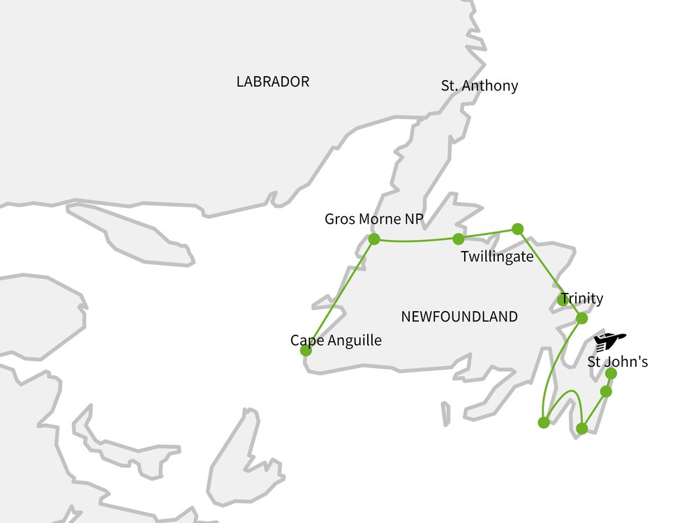 Routekaart van Verrassend Newfoundland