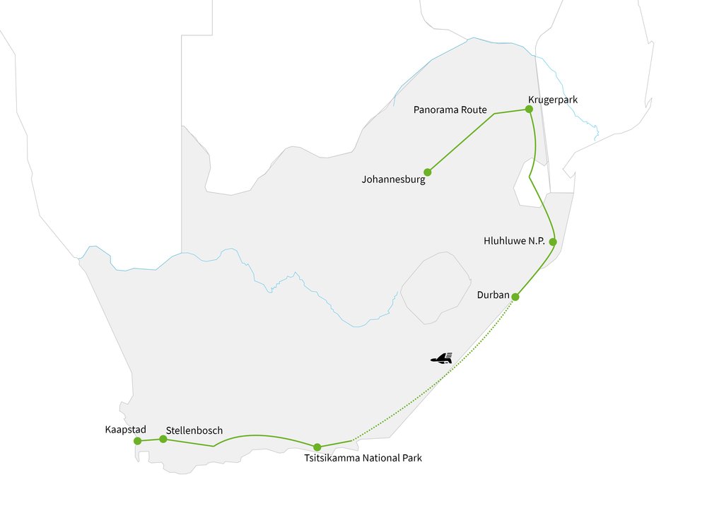 Routekaart van Op en Top Zuid-Afrika