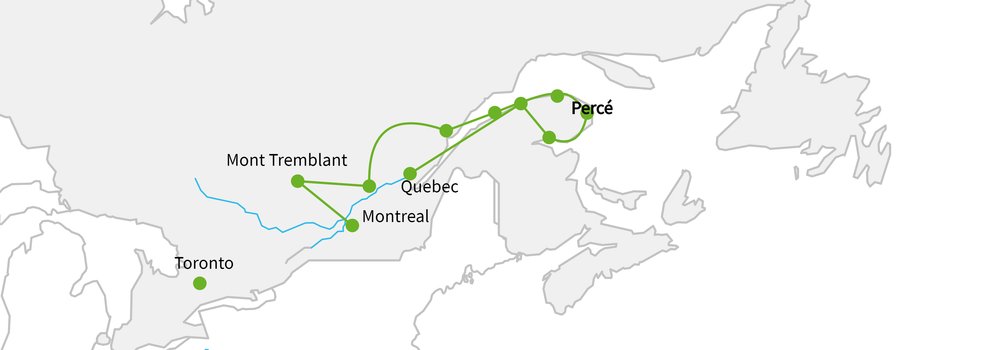 Routekaart van Wildernis cabins in Quebec