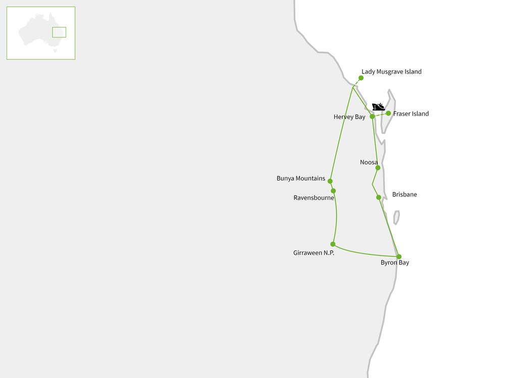 Routekaart van Ontdek Zuid-Queensland