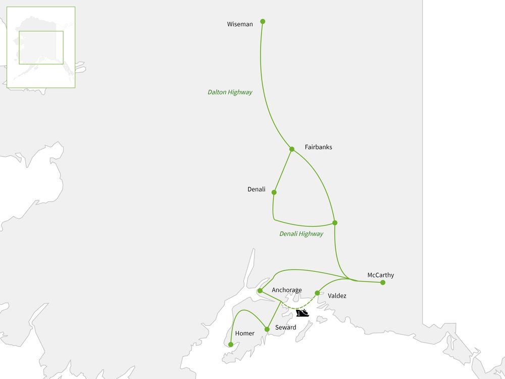 Routekaart van De ultieme Alaska roadtrip per 4x4
