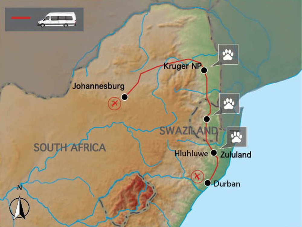 Routekaart van Zuid-Afrika - Wild Kingdoms