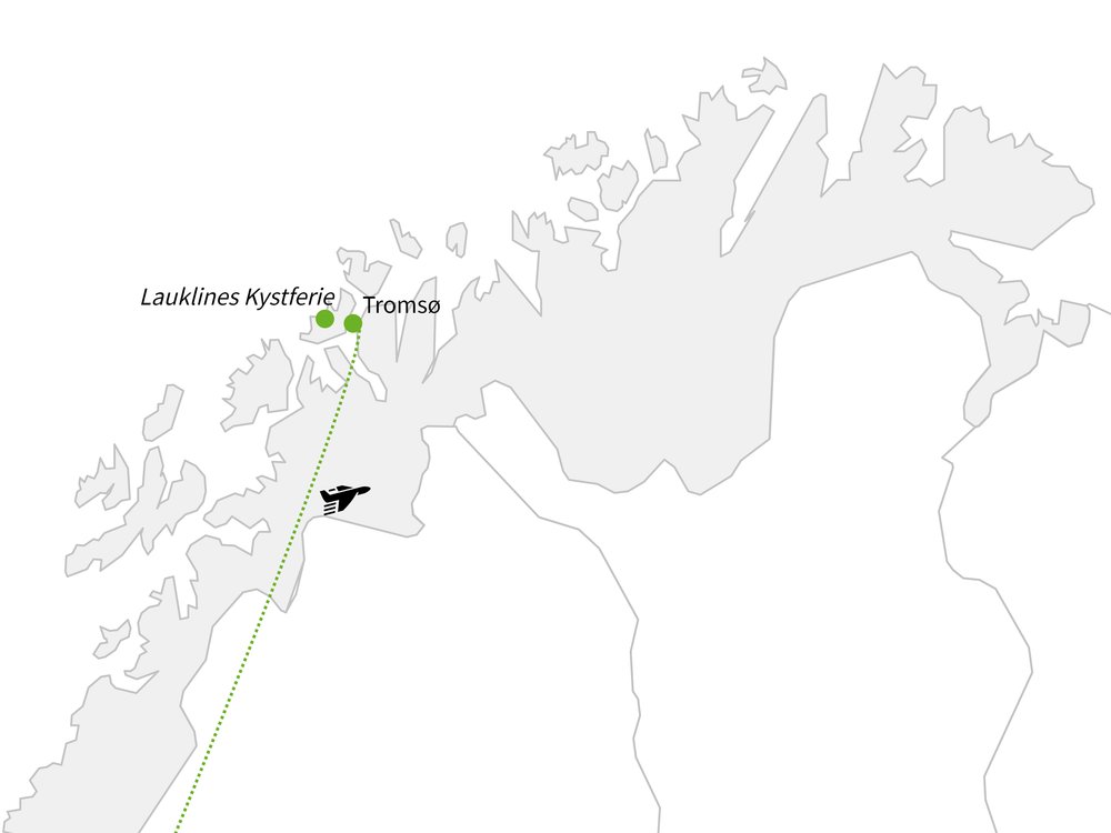 Routekaart van Vakantiehuisje bij Tromsø