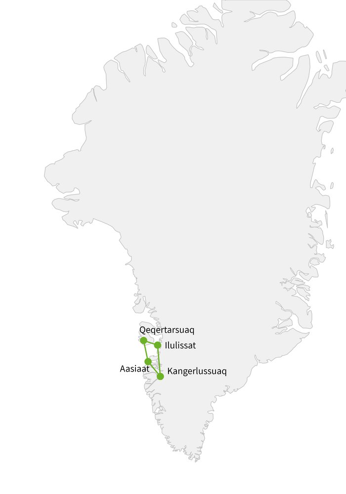 Routekaart van Droomreis in de Diskobaai