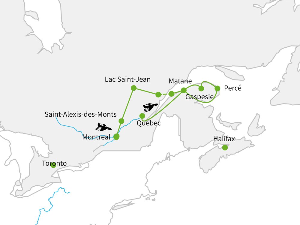 Routekaart van Ontdek Quebec
