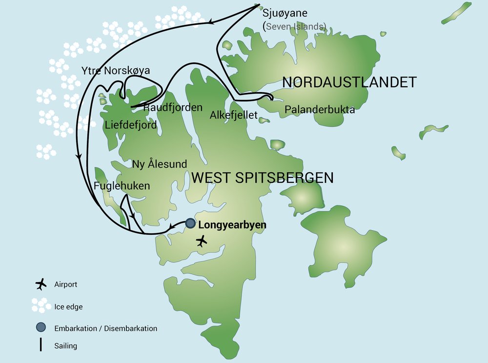 Routekaart van Actieve reis naar Spitsbergen, Basecamp expeditie