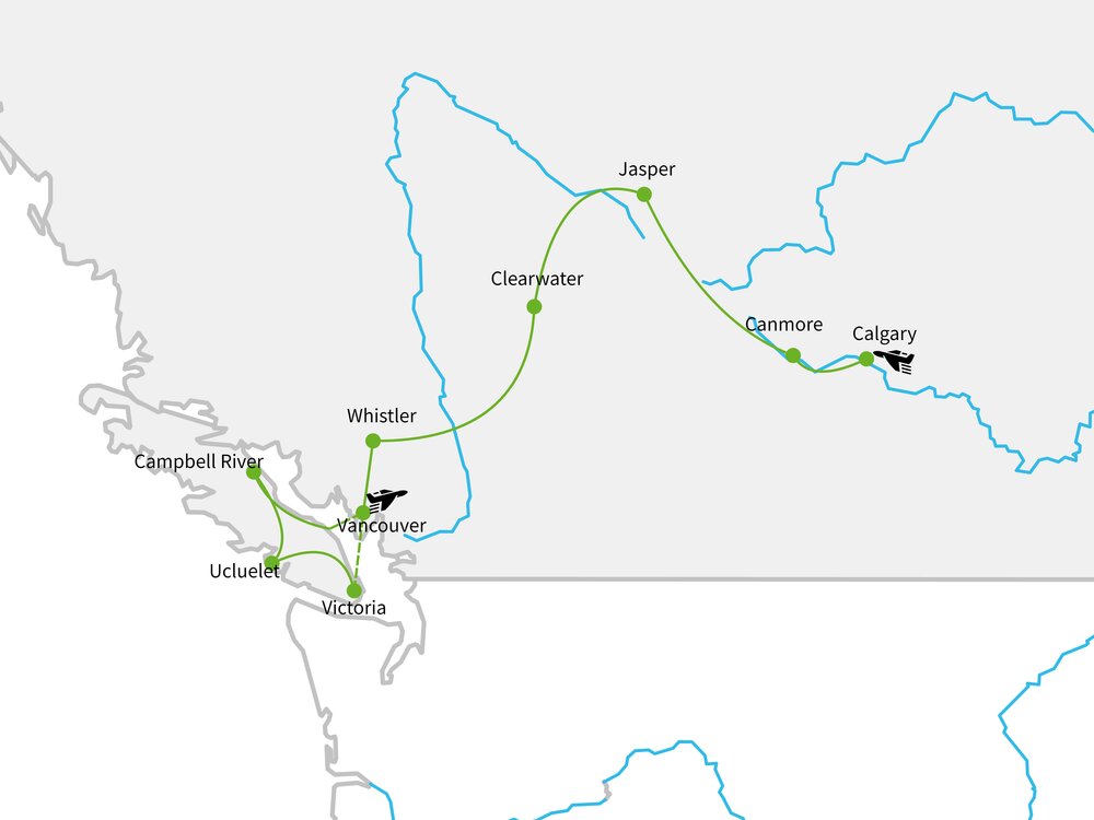 Routekaart van Op zoek naar wild in West-Canada