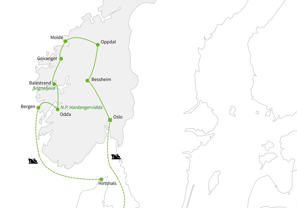 Routekaart van Natuurparken & Fjorden