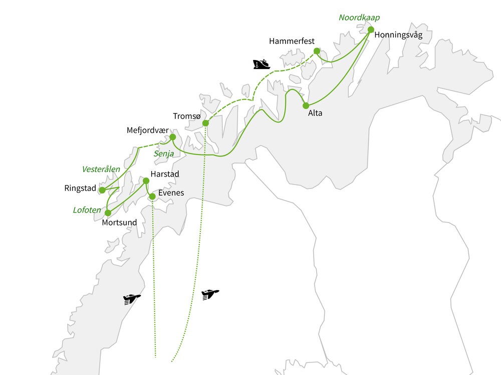 Routekaart van Het beste van Noord-Noorwegen