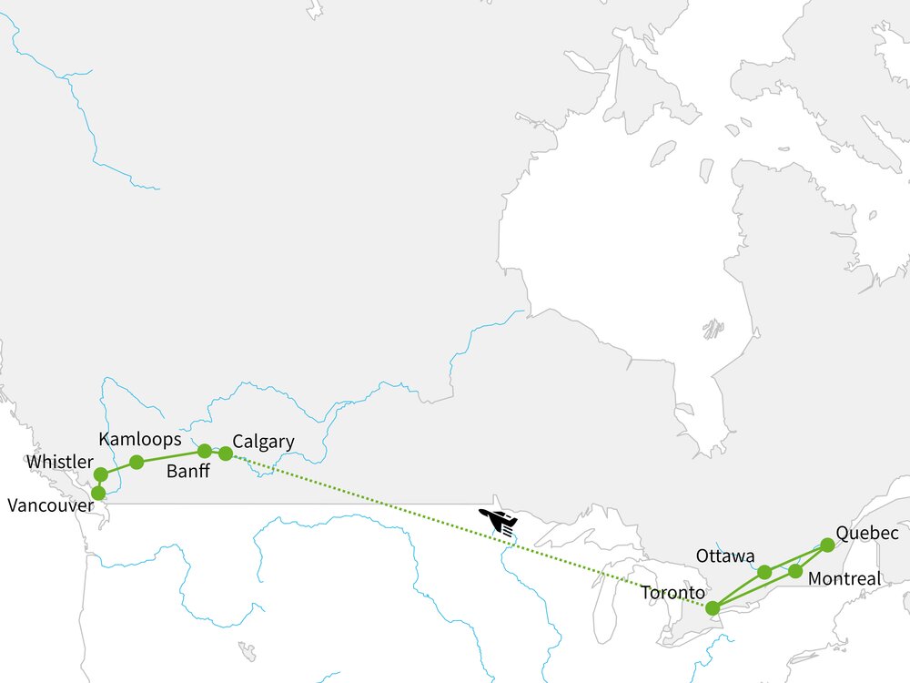 Routekaart van Hotelrondreis Trans-Canada