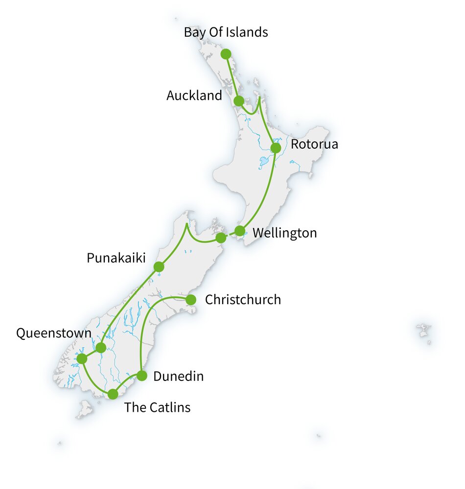 Routekaart van 100% Nieuw-Zeeland