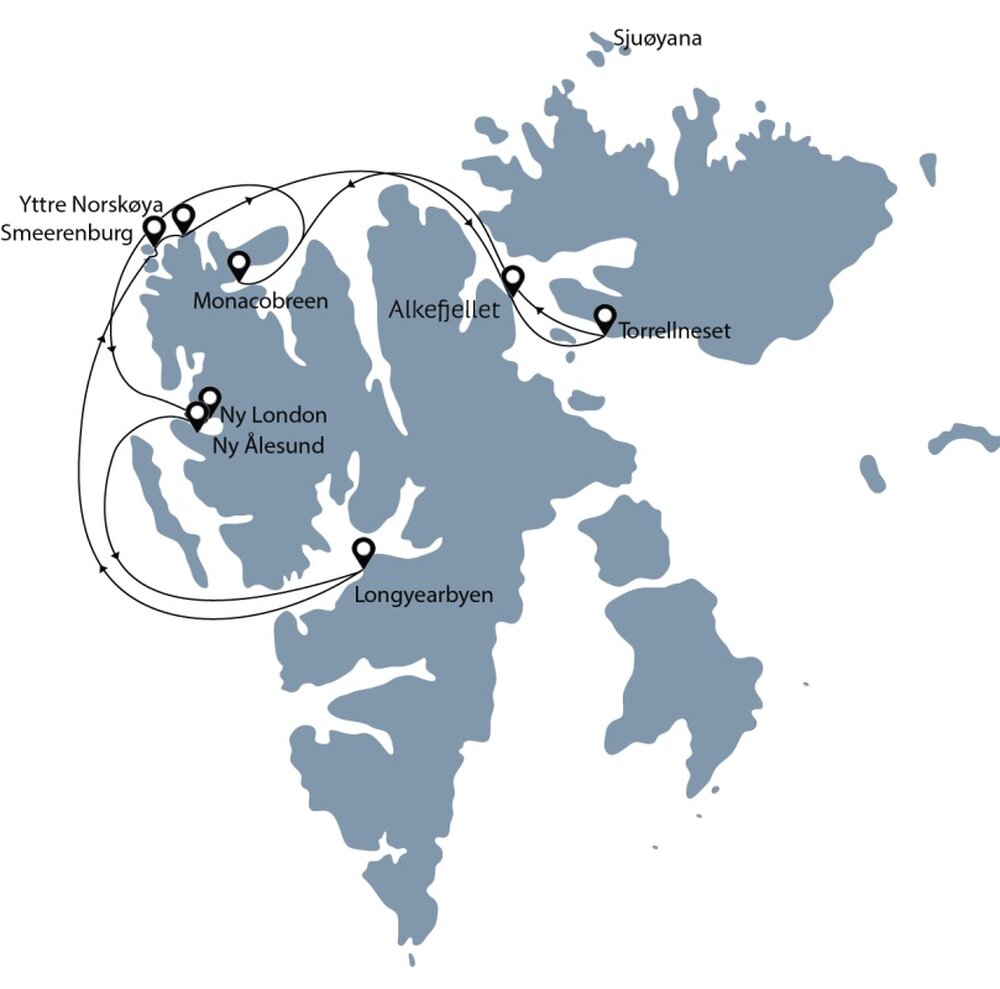 Routekaart van Spitsbergen in zes dagen