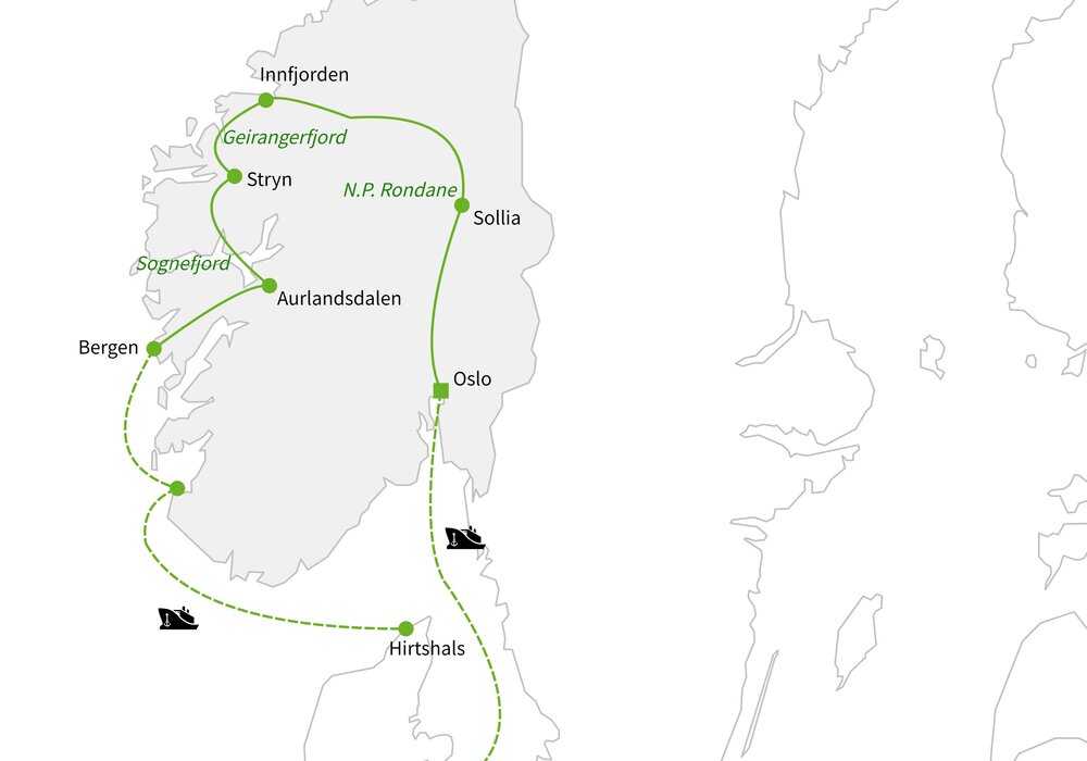 Routekaart van Natuurlijk Noorwegen
