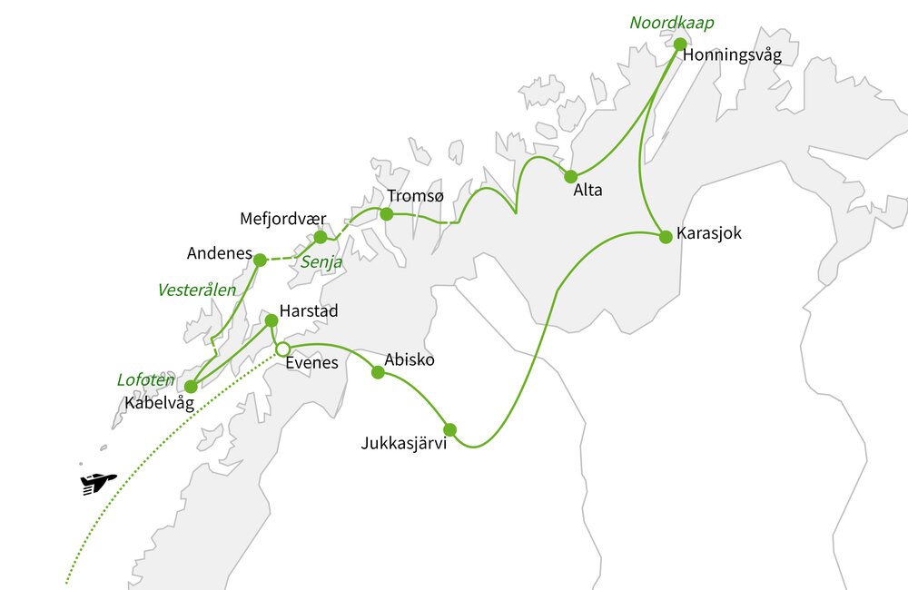 Routekaart van Roadtrip Noord-Scandinavië