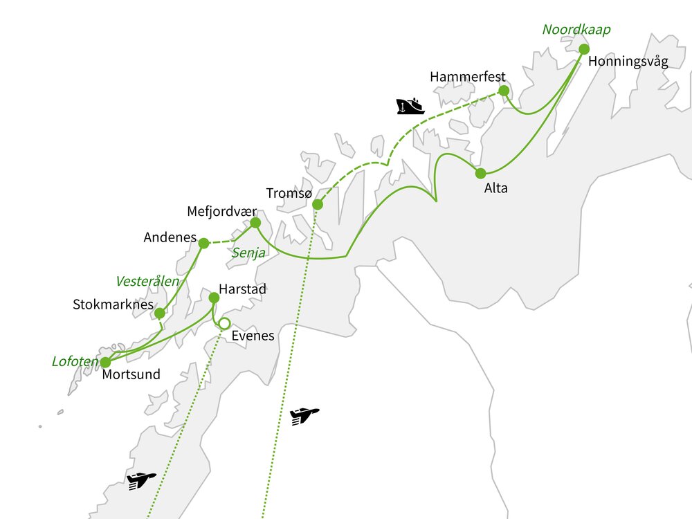 Routekaart van Het beste van Noord-Noorwegen