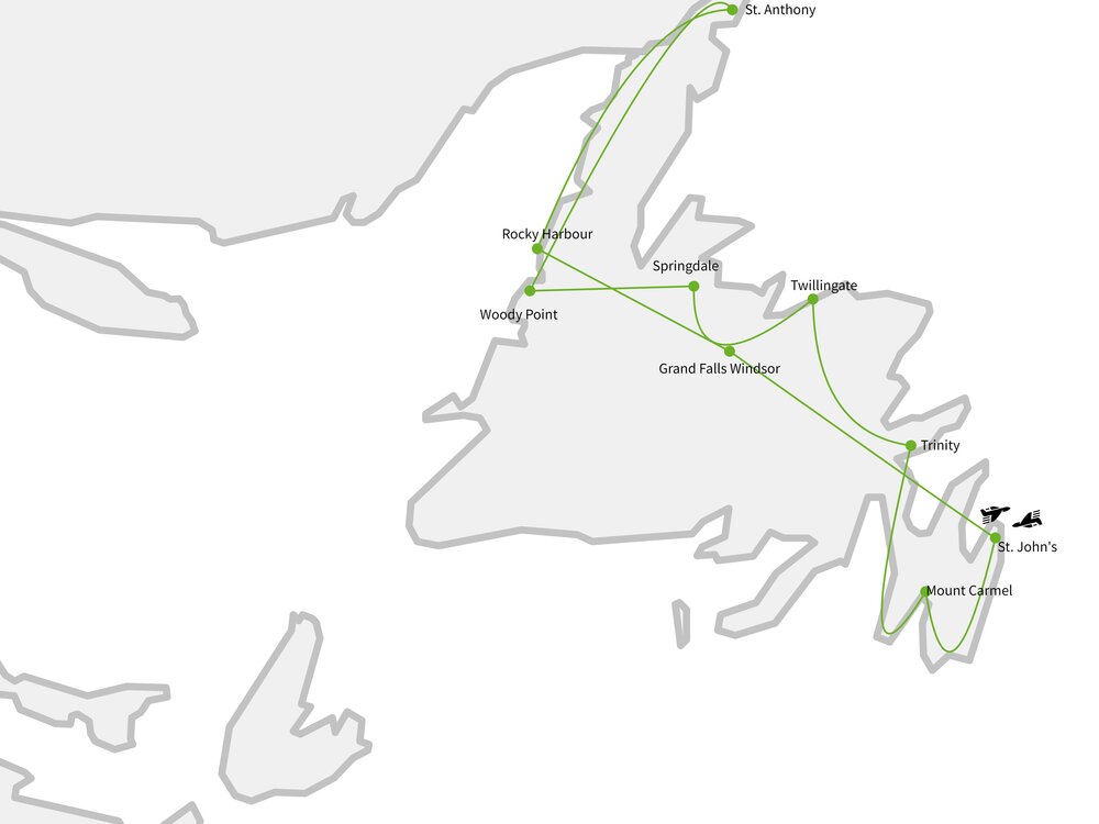 Routekaart van Verrassend Newfoundland