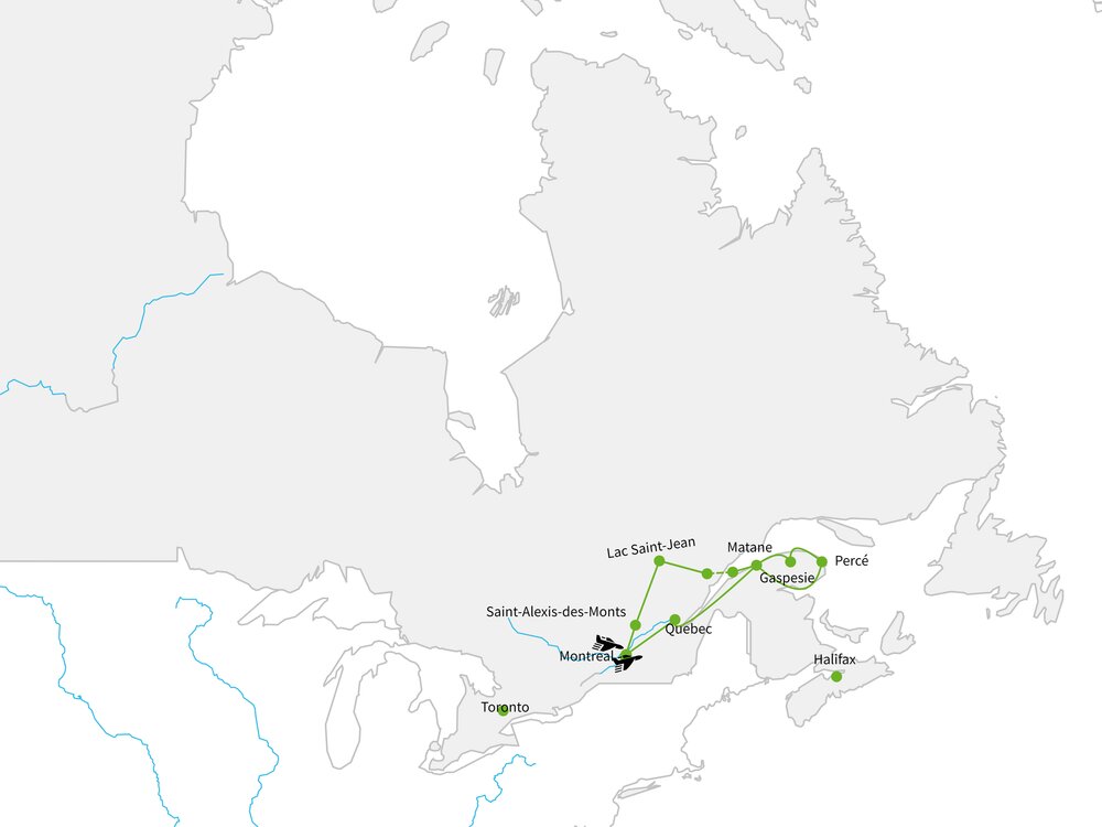 Routekaart van Ontdek Quebec