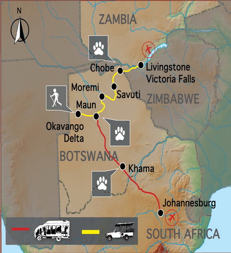 Routekaart van Botswana Wildside