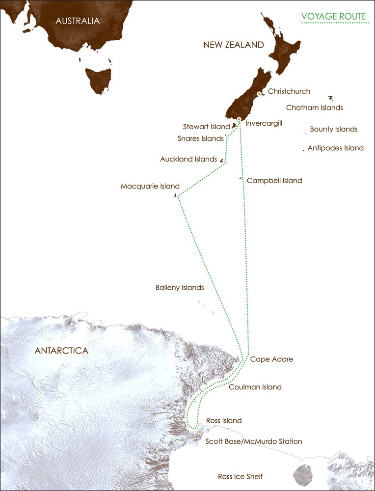 Routekaart van In de voetsporen van Amundsen, Scott en Shackleton