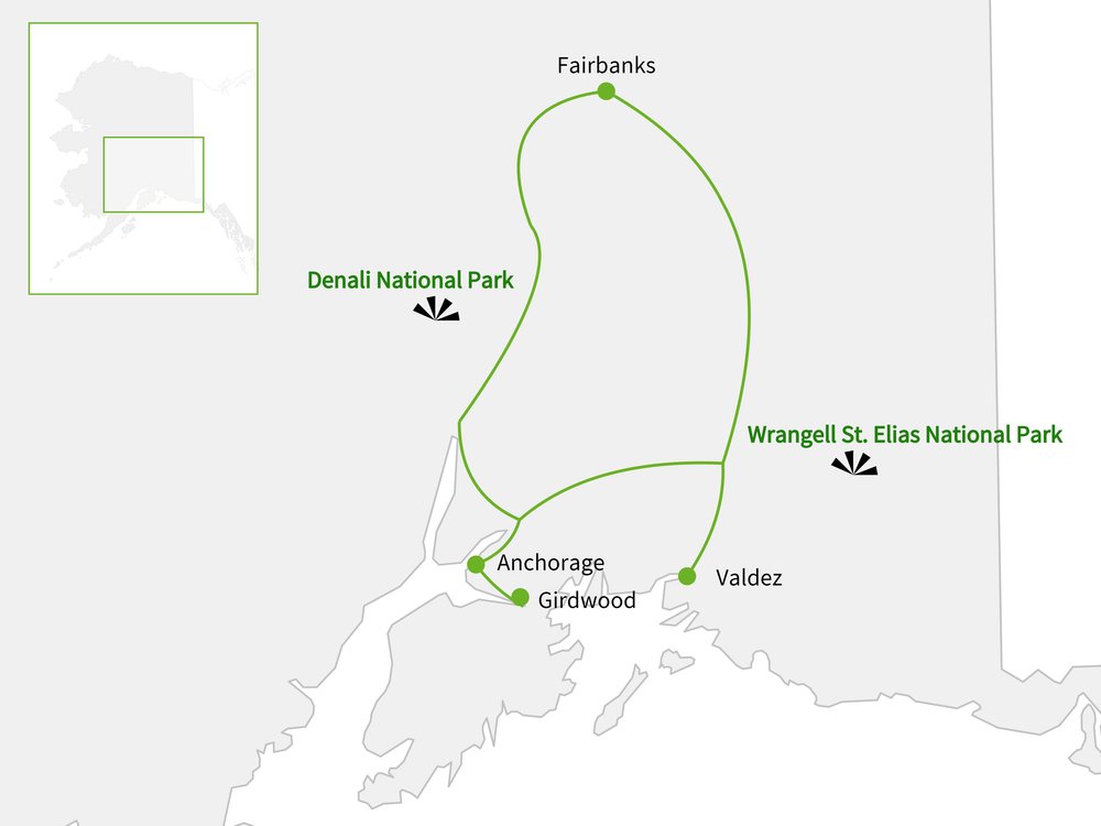 Routekaart van Alaska Kort & Krachtig