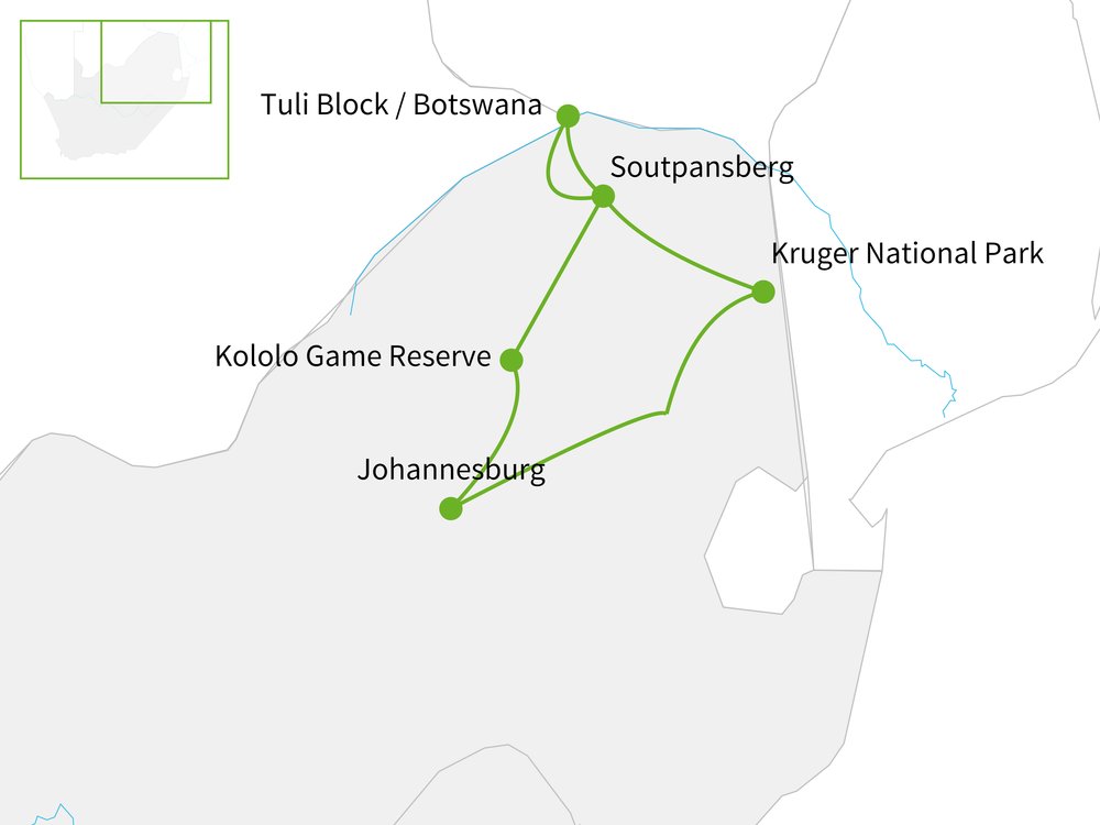 Routekaart van Onontdekt Limpopo & Botswana