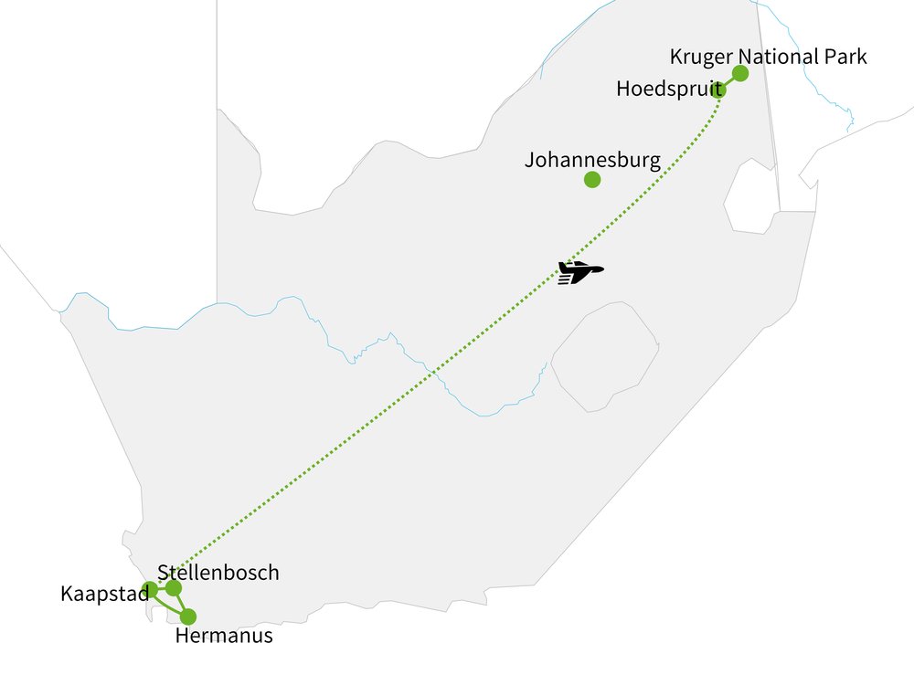 Routekaart van Van Kaapstad tot Kruger