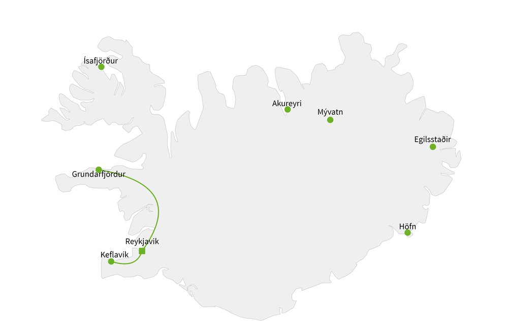 Routekaart van Vakantiehuisje op Snaefellsnes