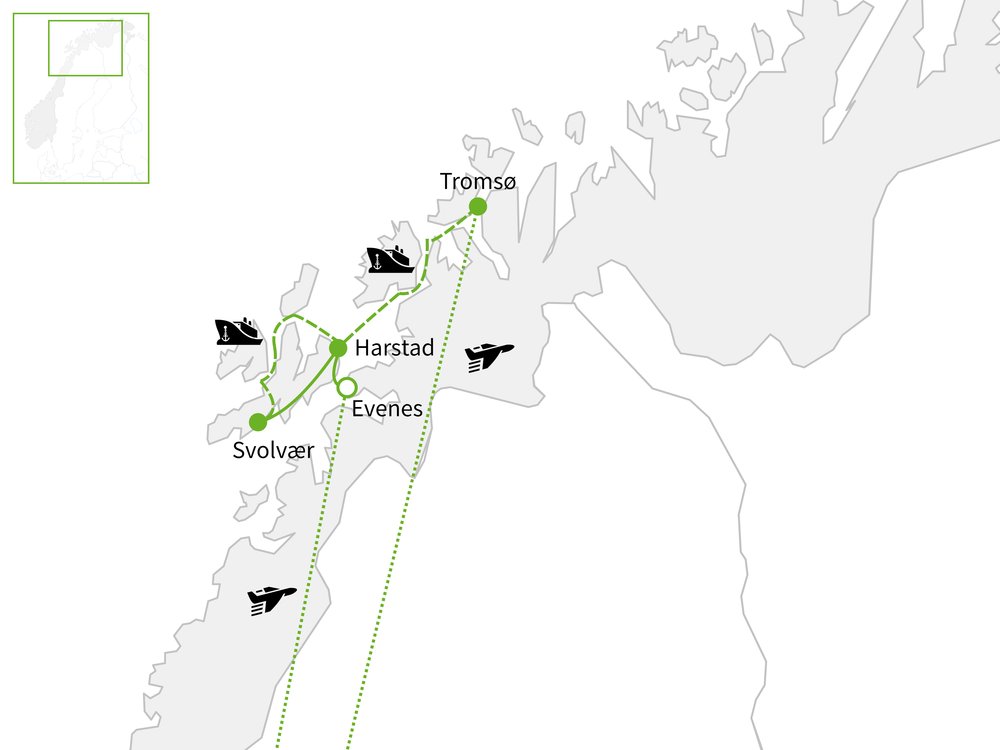 Routekaart van Tromsø & Lofoten