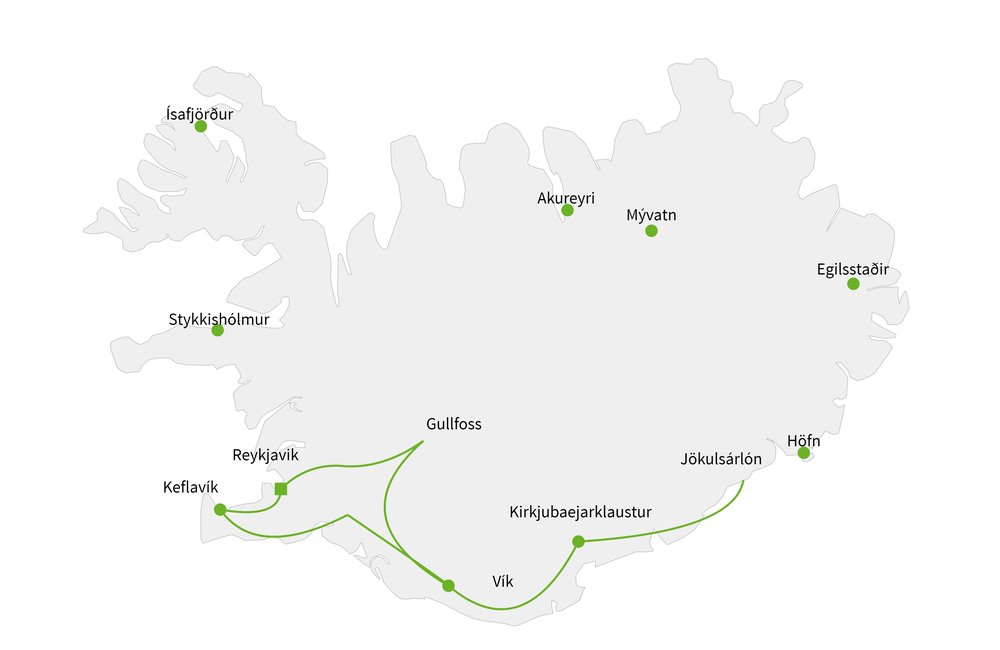 Routekaart van IJsland en New York