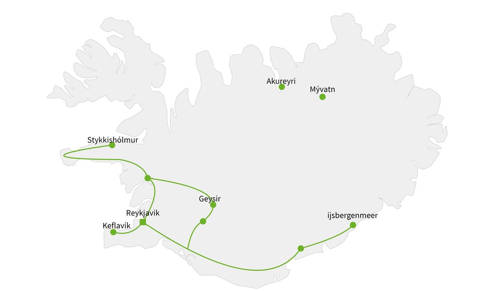 Routekaart van Het beste van Zuid en West IJsland