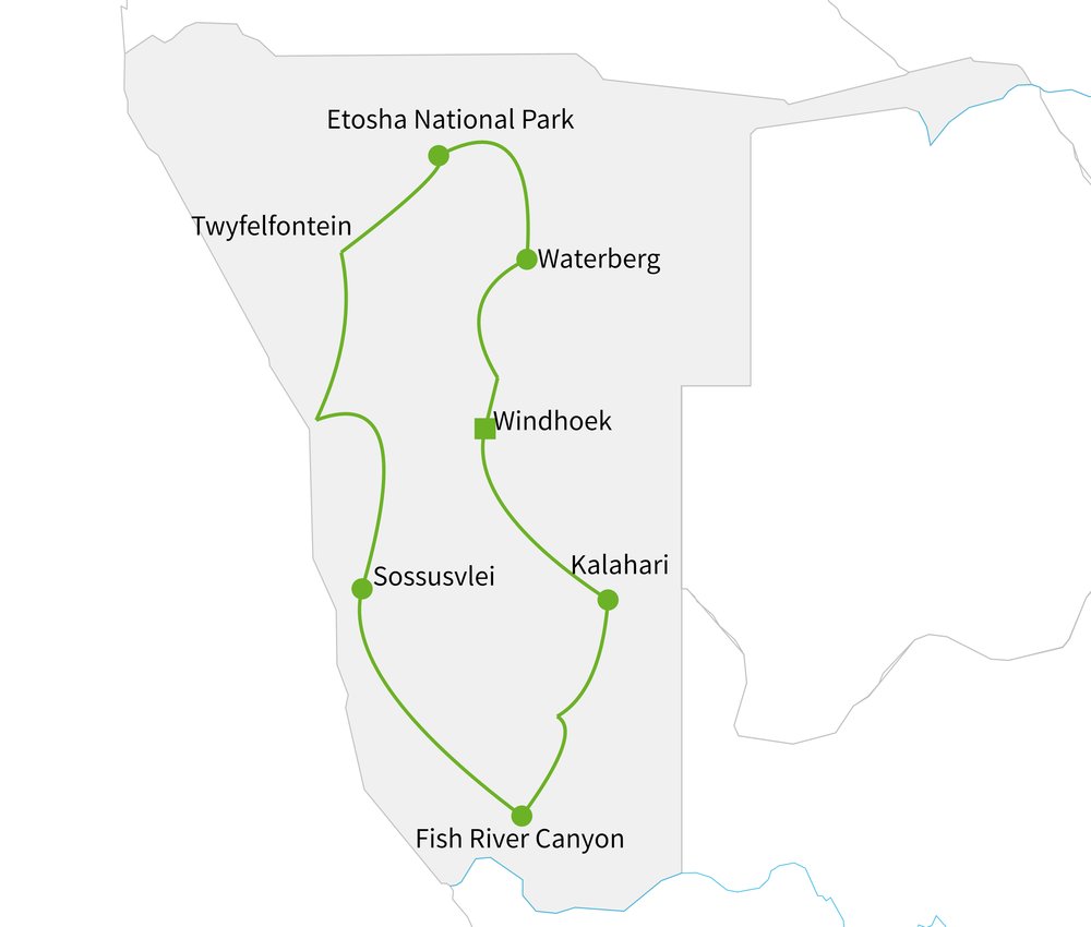 Routekaart van Veelzijdig Namibië