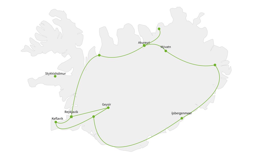 Routekaart van Veelzijdig IJsland