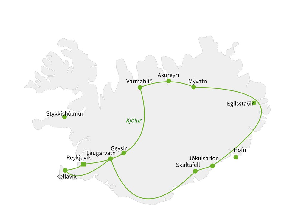 Routekaart van Op en top IJsland