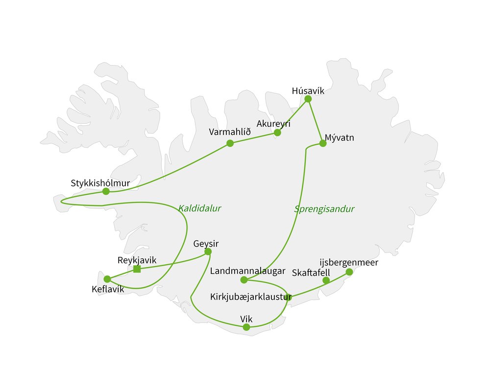 Routekaart van Across the Wilderness Iceland