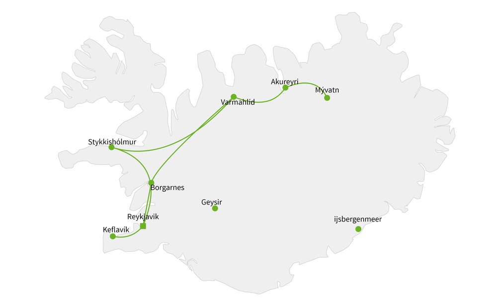 Routekaart van Puur Noord en West IJsland