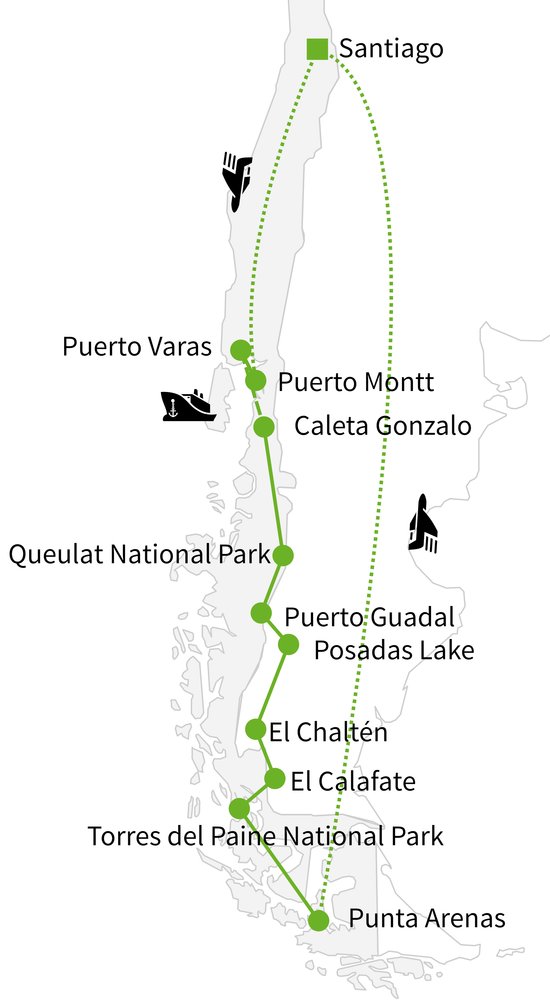 Routekaart van De ultieme Patagonië roadtrip